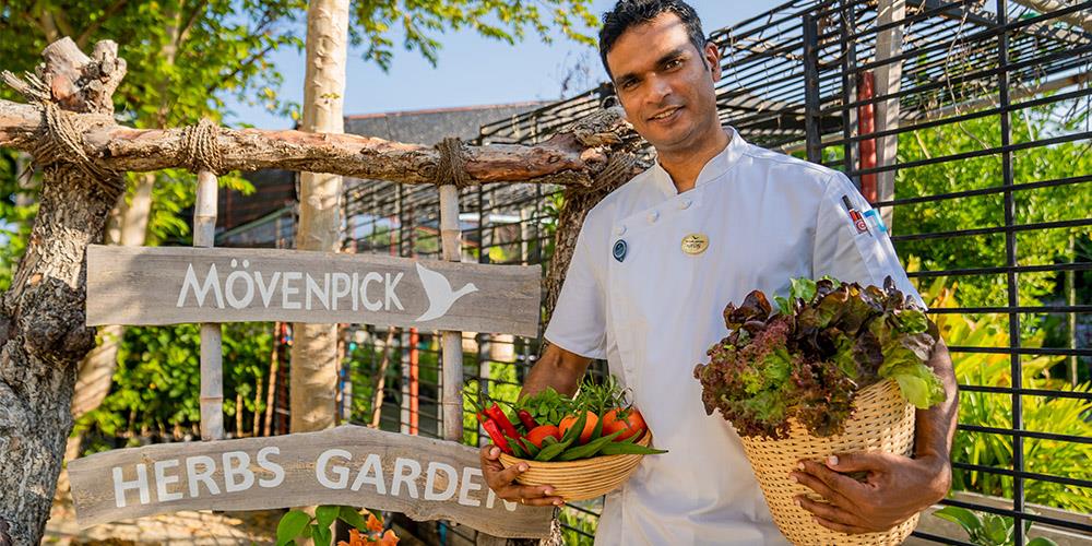 The Mövenpick Resort Kuredhivaru Maldives has its own hydroponic farm and garden, harvesting nearly 70 kilos of fresh produce every month. (Photo of Chef Navin Singh)